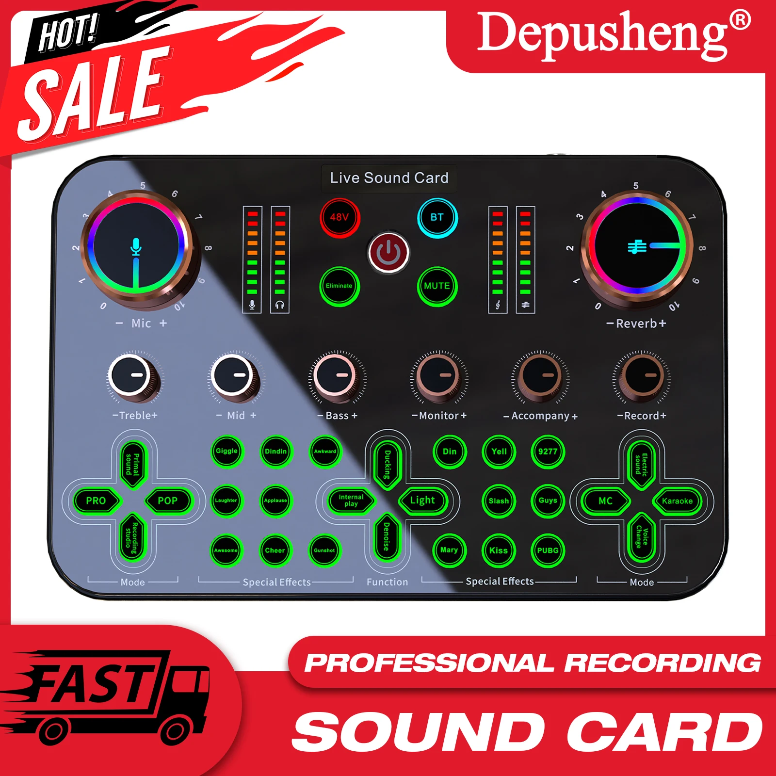 

Mini Audio Sound Professional Live Sound Card Mixer Board Voice Changer For Live Streaming Singing Gaming