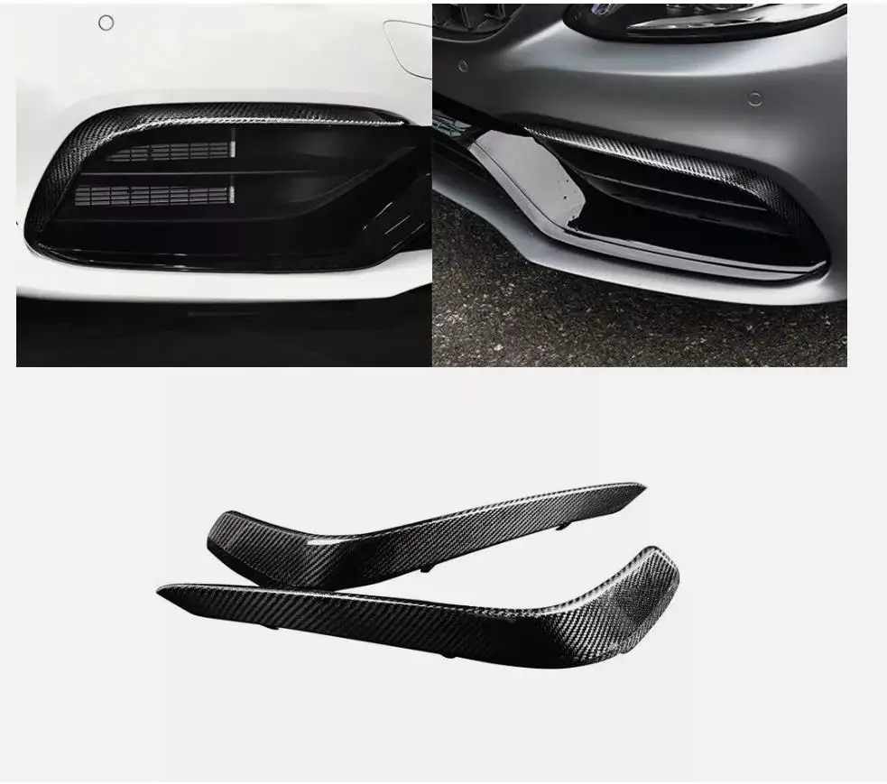 

2 Pcs High Quality Auto Parts Carbon Fiber Front Bumper Spoiler Air Intake Cover For Benz W205 S205 C63S AMG 2015-2021