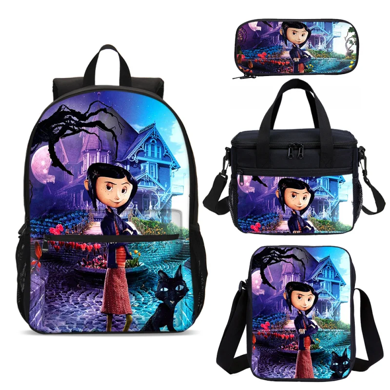 

C-Cuphead Anime 4Pcs/Set Backpack Student School Shoulder Bag Kids Cute Travel Backpack Children Birthday Gift