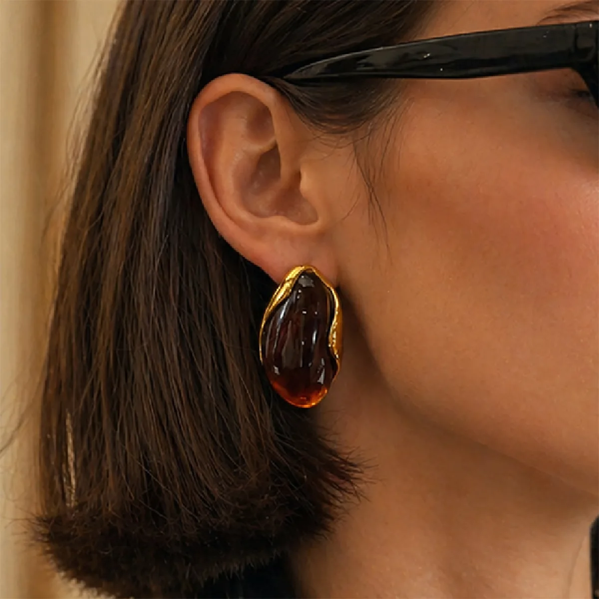 Earring Stainless Steel Resin Amber Ombre Liquid Retro French Vintage Colorful Lightweight Comfortable Jewelry for Women