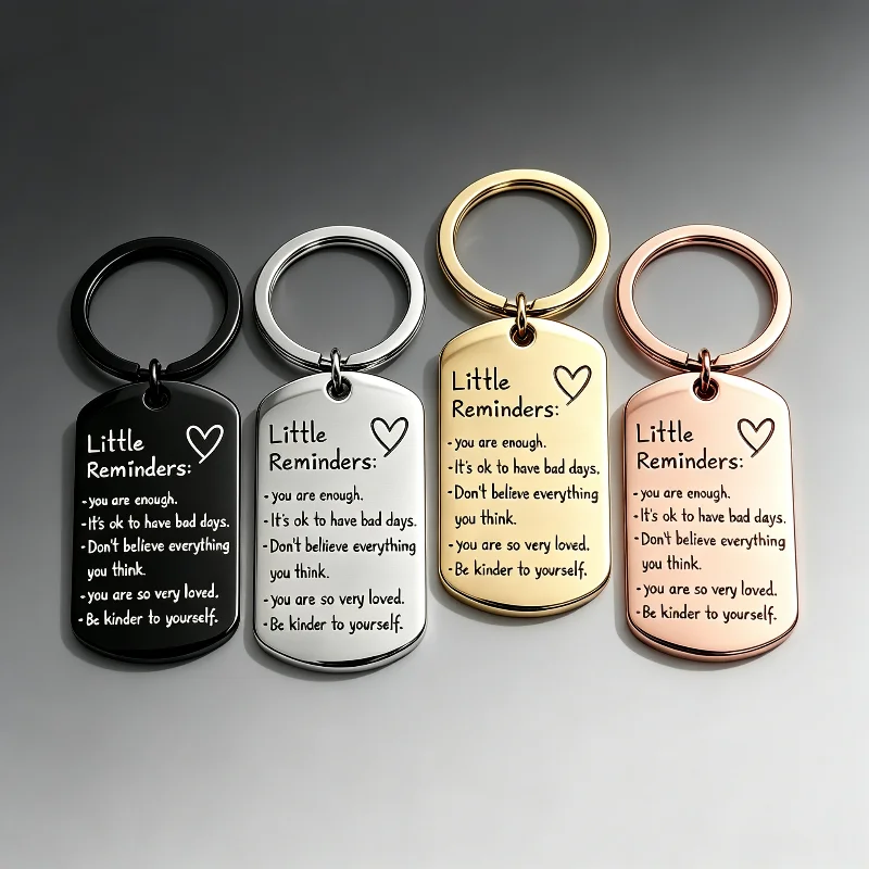 Stainless Steel Key Ring with Inspirational Quotes Hang Tag Key Pendant Little Reminders Healing Proverbs Commemorative Small Gi