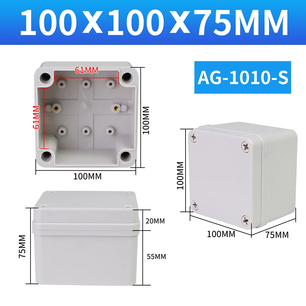 100x100x75mm IP66 Waterproof Electrical Junction Box ABS Plastic Outdoor Enclosure For DIY Project Wire Cable Management
