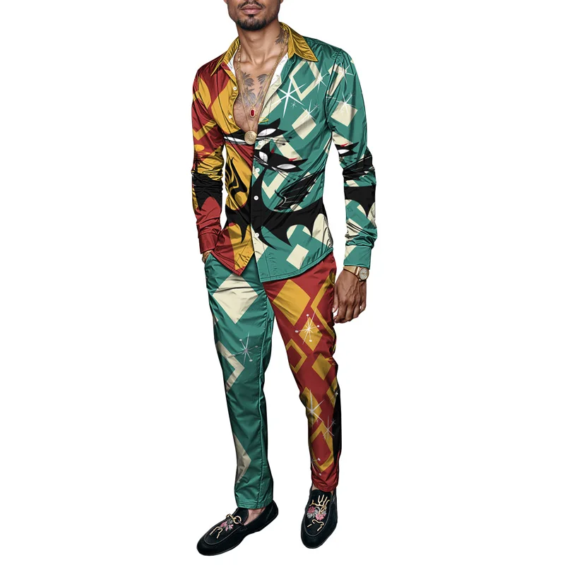 Spring And Autumn Abstract 3D Print Men Harajuku Clothing Suits Tracksuit Long Sleeve Shirt Long Pants Two Piece Sets Clothing