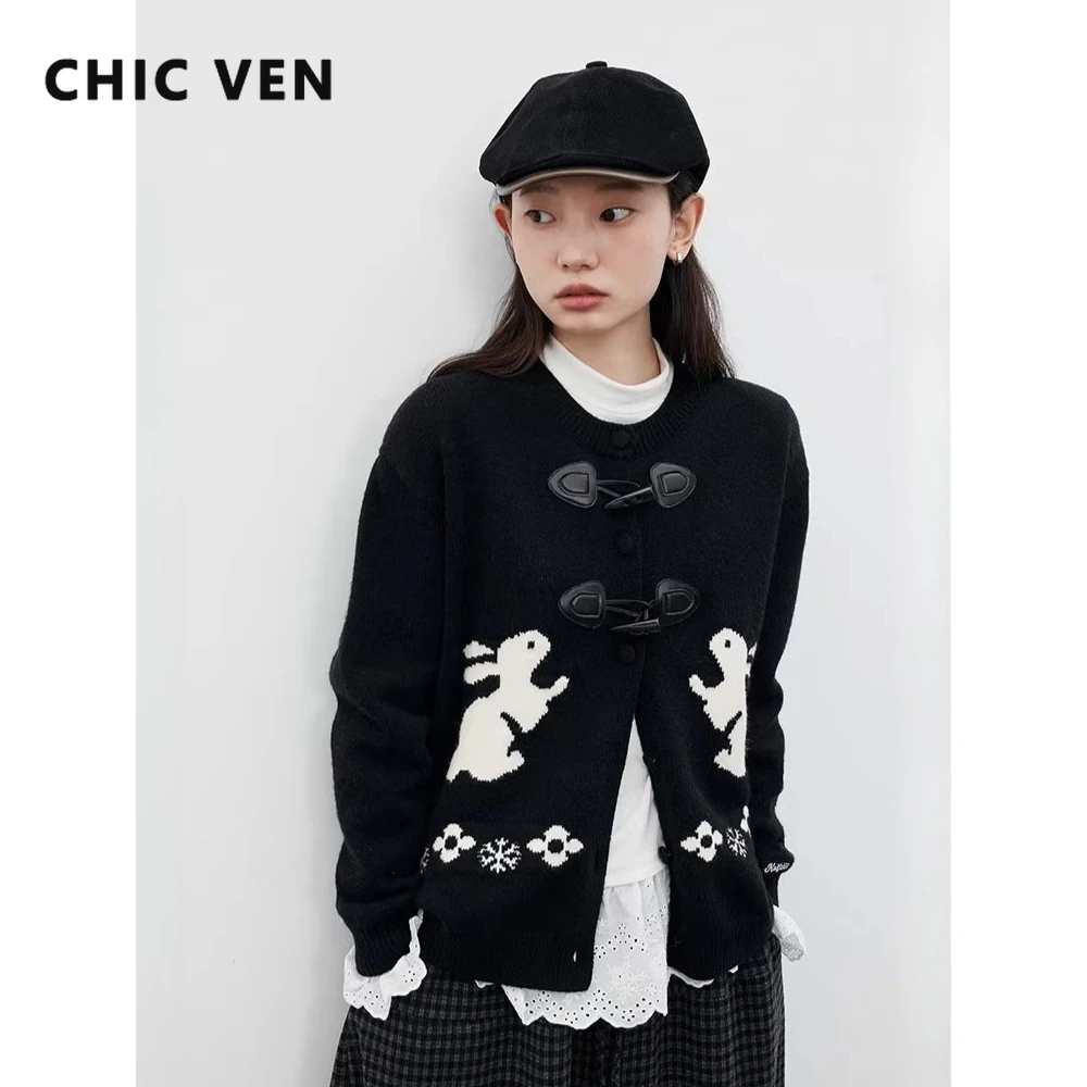 CHIC VEN Women Sweaters Loose Casual Winter New O Neck Rabbit Jumpers Horn Button Female Knitted Cardigan Spring Autumn 2025