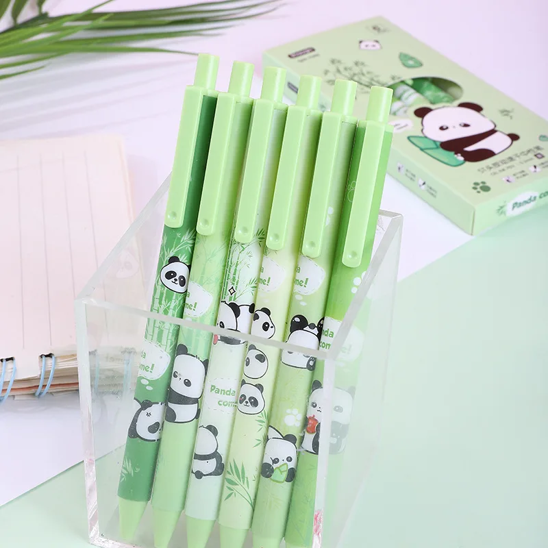 Kawaii 6 PCS Gel Pens Lovely Panda Bamboo Office Stationery Funny Pressing Pens Smoothly Writing Aesthetic School Supplies