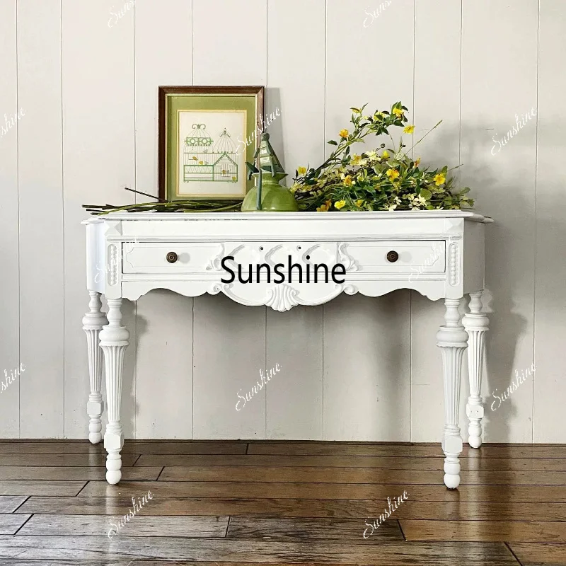 French retro door cabinet solid wood carving flower small apartment white home