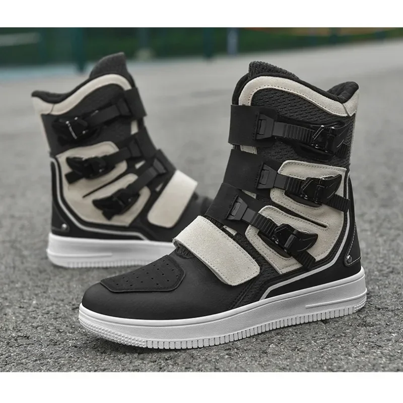 

Men Motorcycle Boots Motorcycle Riding Shoes Mid Upper Motorcycle Gear Shift Paddles Rubber Soles Anti Slip Wear-Resistant