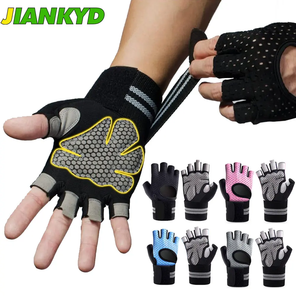 

Workout Gloves with Wrist Wrap Support, Weight Lifting Gloves Anti-Slip Padded Palm Fingerless Exercise Glove for Powerlifting