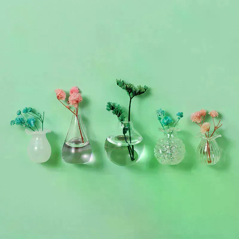 Mini Glass Vase Fridge Magnet DIY Porcelain Vase Flowers Refrigerator Message Sticker Plant Magnet Green Gift Kitchen