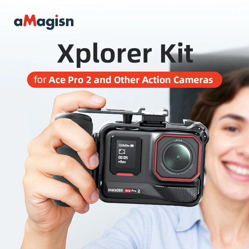 

Комплект для уличной съемки aMagisn Xplorer Kit: рукоятка-держатель для Insta360 X4/X5/Ace Pro 2, GoPro 13, DJI Action 6 5 Pro, с защитой от тряски и надежным креплением