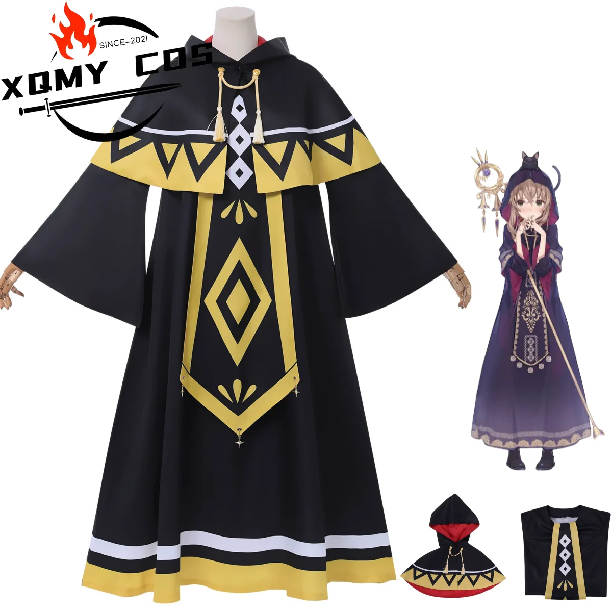 

XQ2025 Новый аниме Silent Witch Monica Everett Косплей Костюм Экипировка Черный халат ведьмы Платье Шаль Женский милый костюм на Хэллоуин