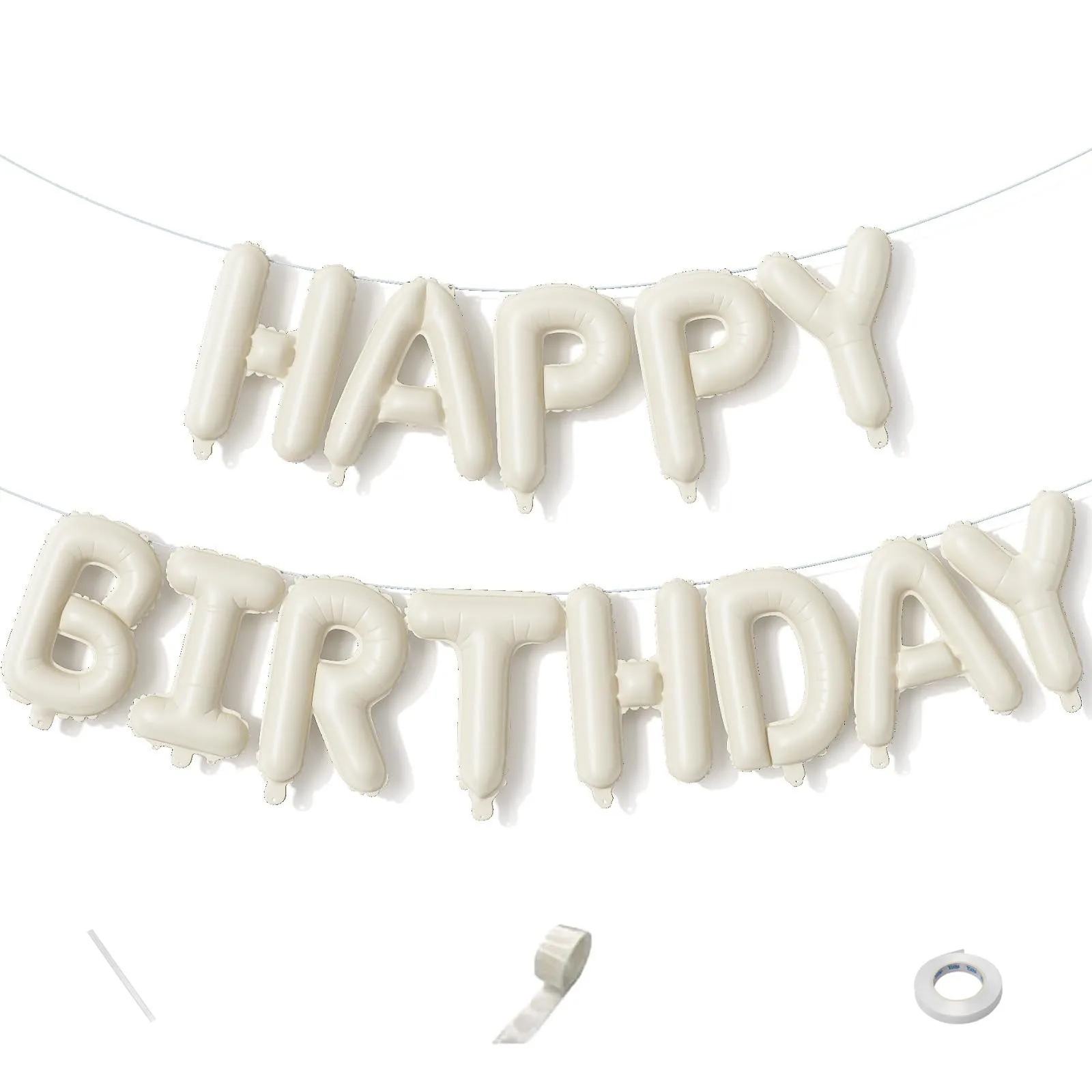 16-Zoll-Creme-Ballon-Banner-Set „Happy Birthday“, Folienballon, Strand, Geburtstag, Party, Dekorationszubehör