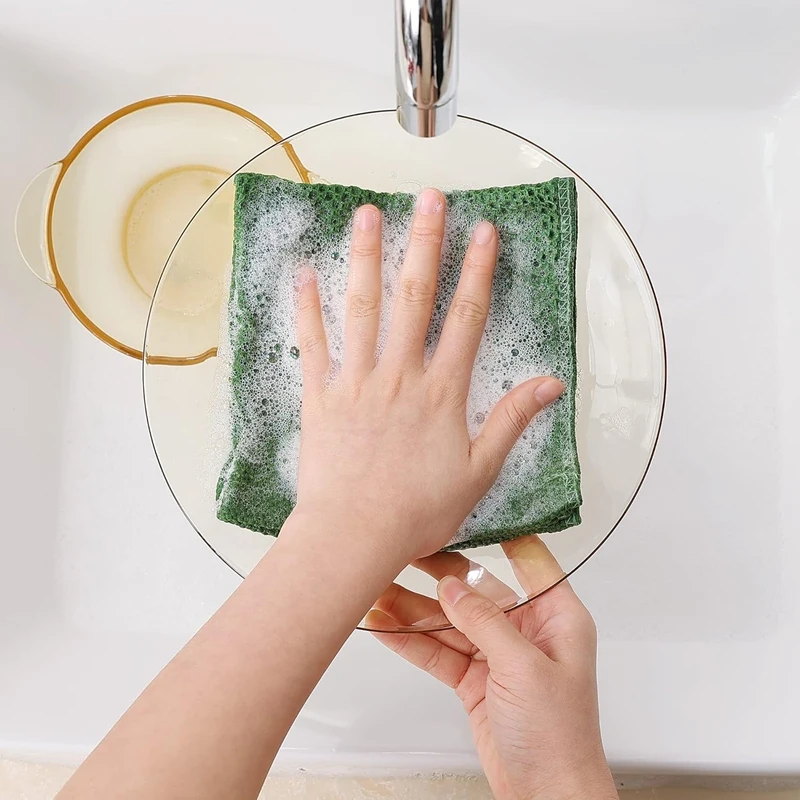 قماش أطباق 100% قطن من قماش أطباق المطبخ، مناشف أطباق فائقة النعومة ماصة سريعة الجفاف باللون الأخضر