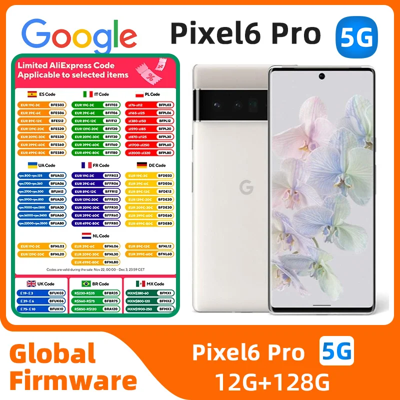 Google Pixel 6 Pro 6pro 5G desbloqueado pantalla de 6,7 pulgadas teléfono móvil 12GB RAM 128/256GB ROM Octa Core NFC Google teléfono móvil