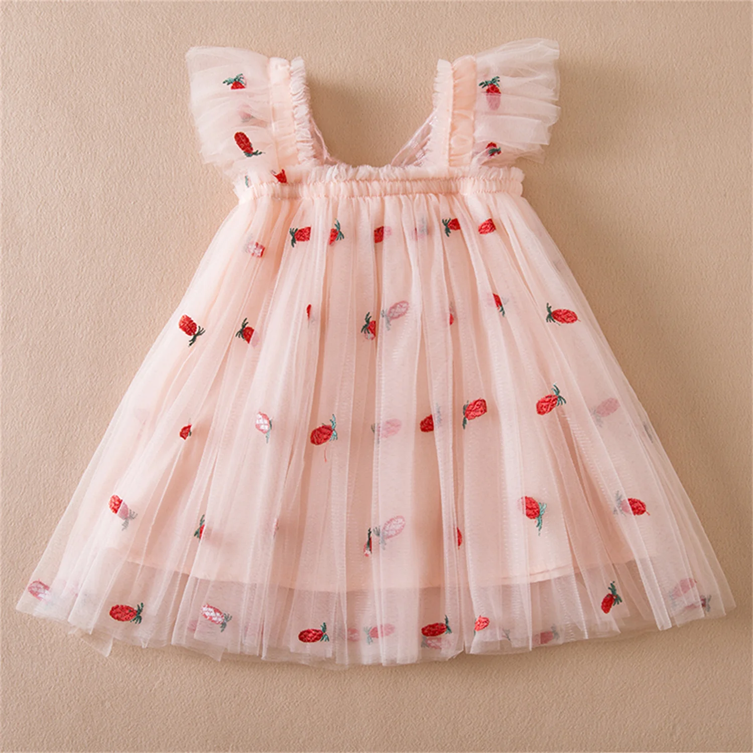 Baby Butterfly Dress with wings Cute Girl Embroidery Strawberry Summer New in Dresses Newborn Tulle Clothes For Party Birthday