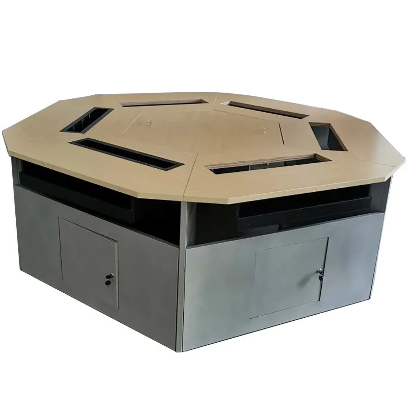 

LCD screen lifting hexagonal computer desk, hexagonal school geography table, trapezoidal heat dissipation desk