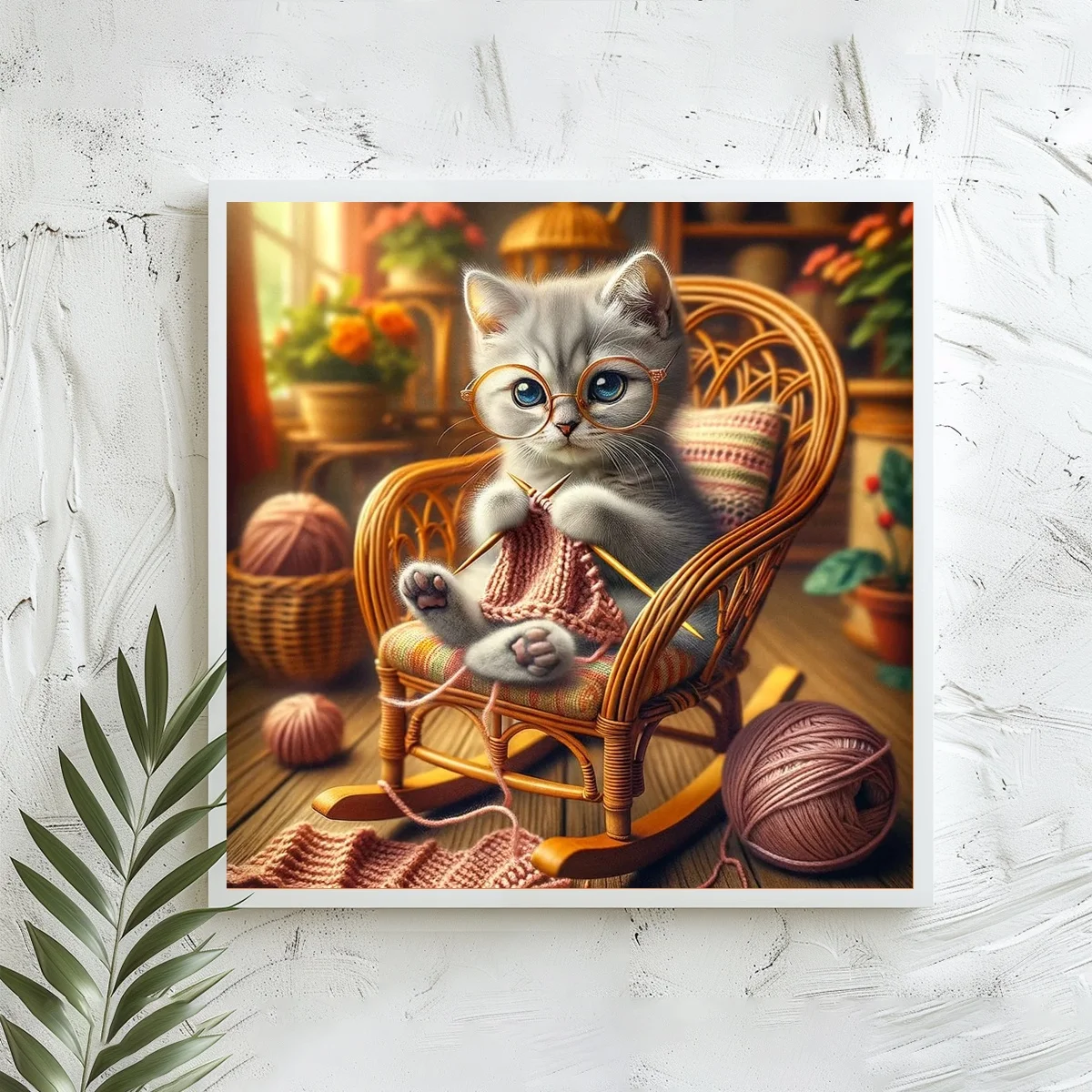 1 Stück 40x40 cm/15,74 Zoll, 11Ct/14Ct Kreuzstich-Set, DIY Valentinstagsgeschenk, Stickerei-Set für Festlichkeiten, Strick-Katzenbrille Rockin – Detail 2