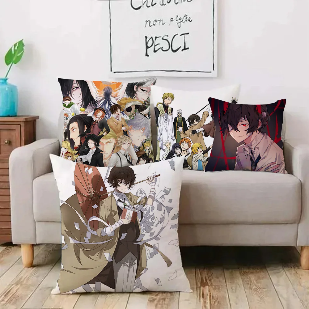 B-Bungo Stray DogsS Pillow Covers Cartoon Sofa Decorative Home Double-sided Printing Short Plush Cute Cushion Cover