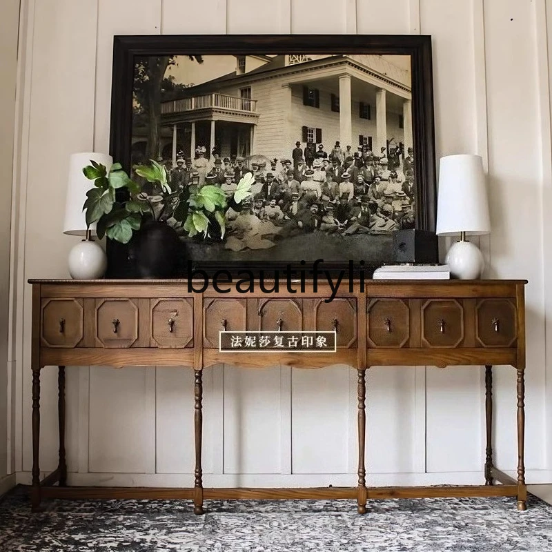 

French Retro Solid Wood Entryway Cabinet Living Room Entryway Table Wall-Mounted Storage Cabinet Chest of Drawers Vintage Style