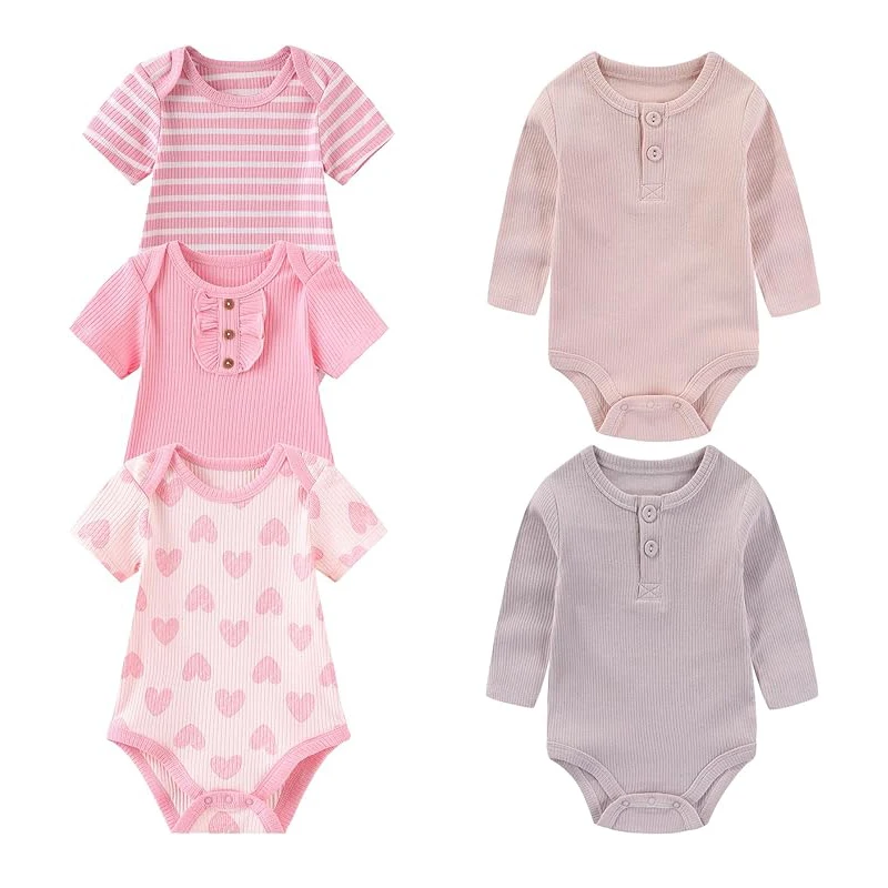 Unisex 5 Pieces Newborn Baby Boy Clothes Ribbed Pattern 0-12M Cotton Baby Girl Clothes Autumn Cartoon Baby Bodysuits