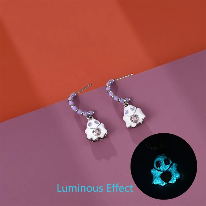 Christmas Halloween New 925 Sterling Silver Wreath Snowflake Rose Luminous Cute Ghost Earrings For Women Creative Jewelry Gifts