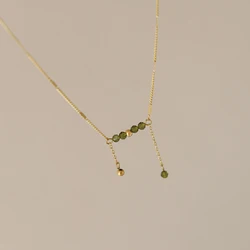 Stainless Steel Plated 18K Gold Olive Green beads Tassel Pendant Necklace Women Fashion Personality Party Jewelry