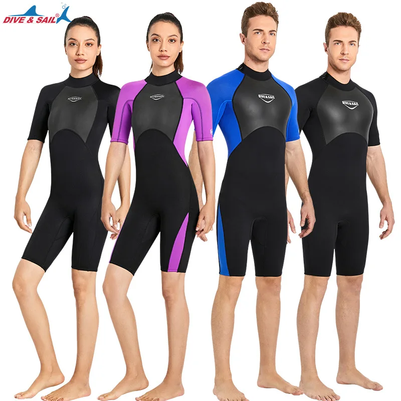 Warm Diving Suit with Short Sleeve, European and American, Snorkeling, Swimming, Cold-Proof, Surfing, Plus Size, 2mm