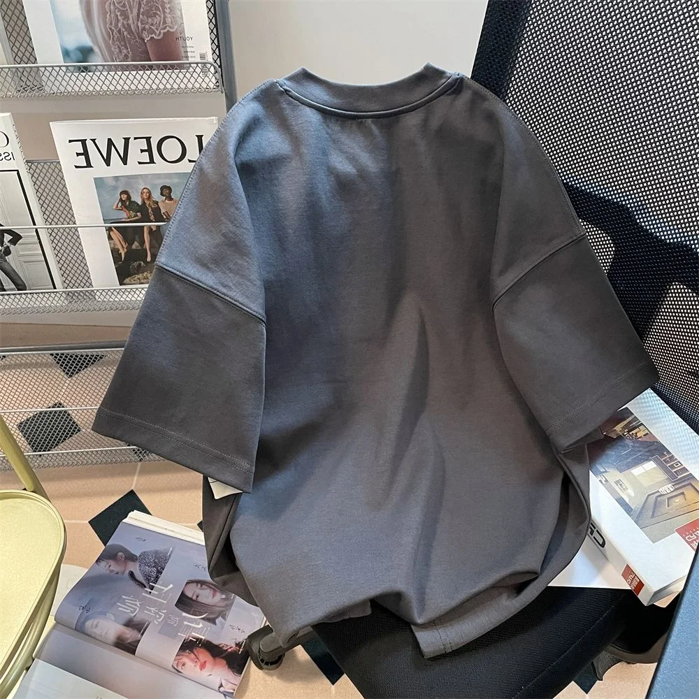 Plus Size 300-Pou heren T-shirt ort Sve oulder Inbrengen Kleur Blo Zomer Casual Sle High Street Retro Paar top