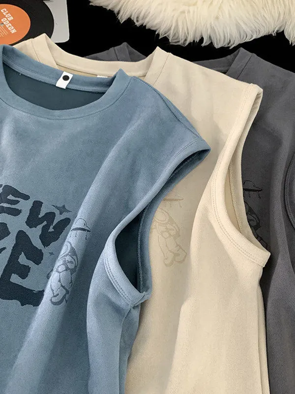 2025 Summer New American High Street Men's Sleeveless Blue Dark Gray Vest Trendy Couple Loose Off-White Black Green Tank Top