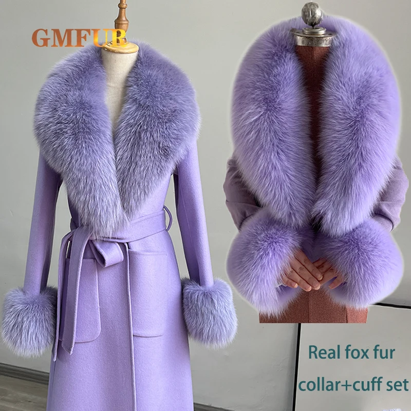 

Women Winter Real Fox Fur Collar Cuff Set Luxury Neck Keep Warmer Scarf Fashion Luxury Overcoat Scarves Female Elegant Shawl