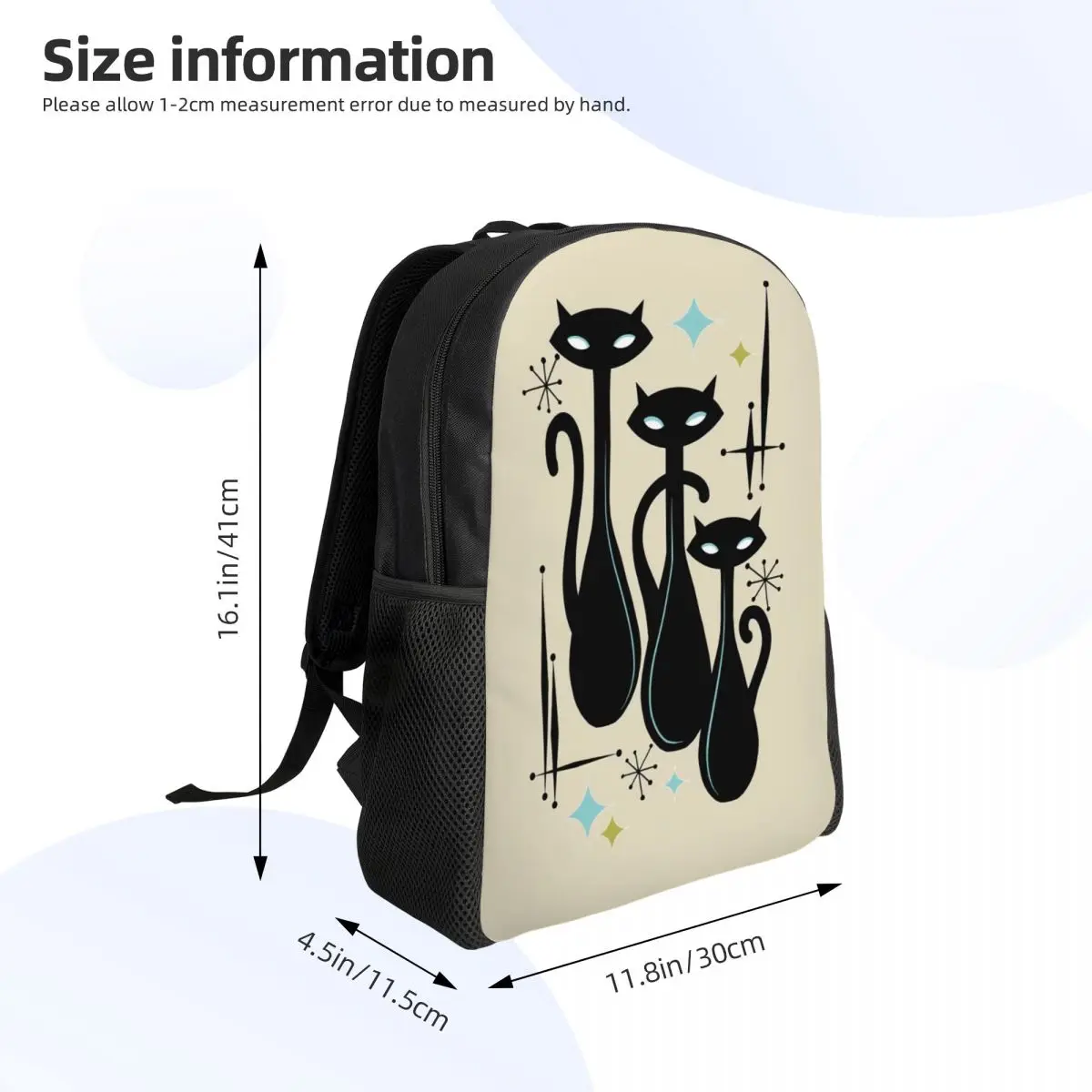 Customized Modern Meows Atomic Age Black Kitschy Cats Backpack Women Men Basic Bookbag for College School Bags image 4