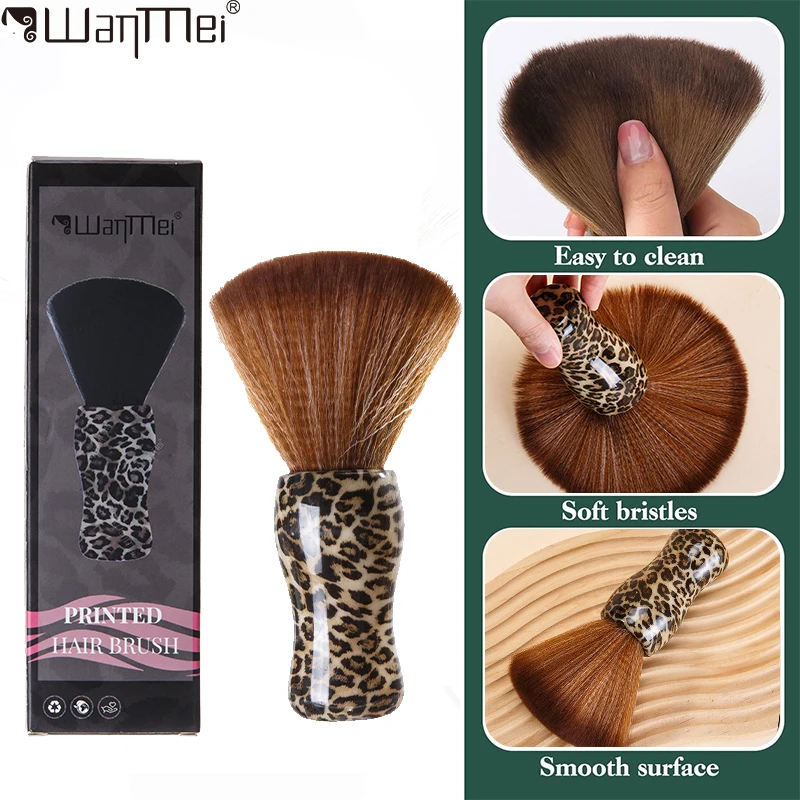 1Pc/Box Leopard Print Barber Hair Cleaning Brush Salon Hairdressing Shaving Dust Remover Brush for Barbershop