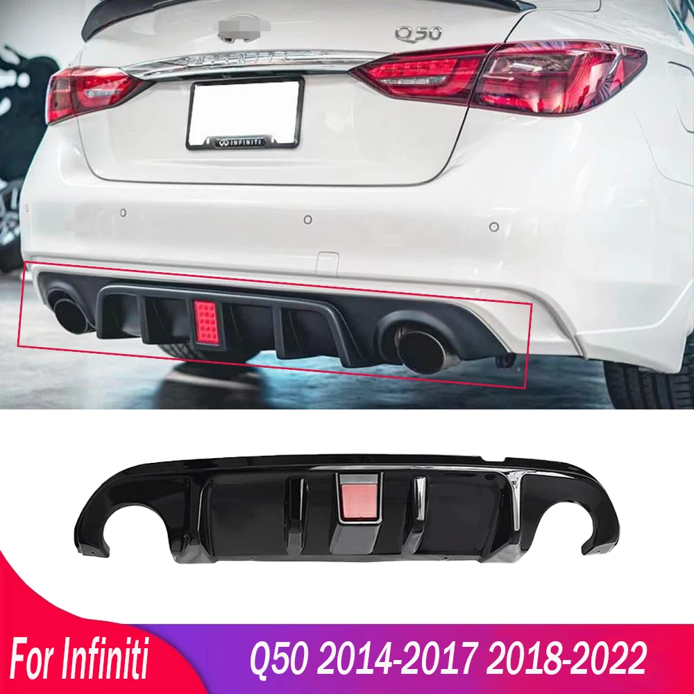 Car Rear Bumper Diffuser Lip With/Without LED Light For Infiniti Q50 2014 2015 2016 2017 2018 2019 2020 2021 2022