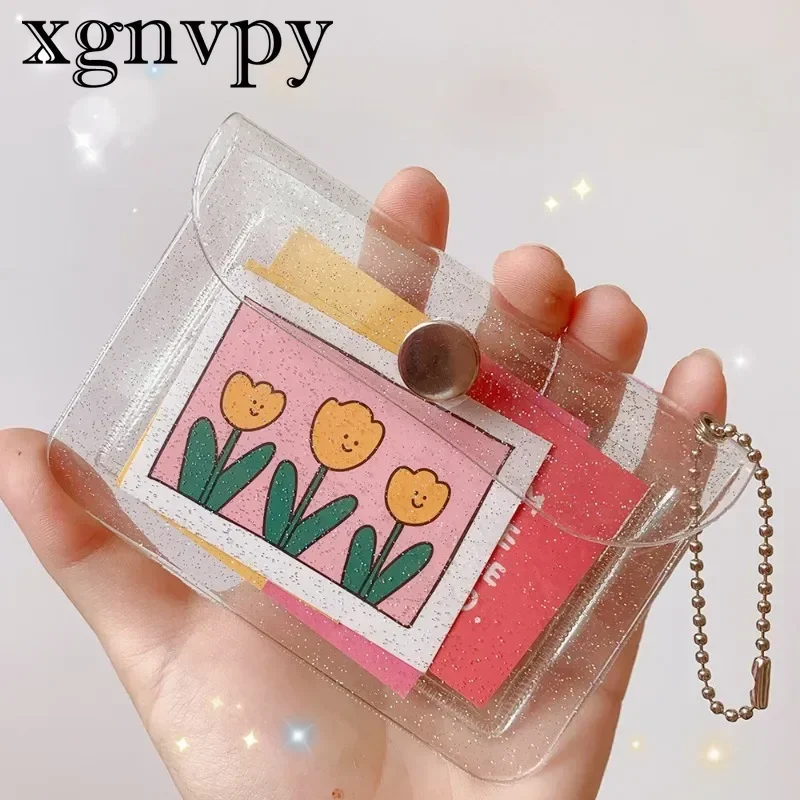 xgnvpy Japan and South Korea simple transparent card holder student portable bus ID card protection case glitter coin purse