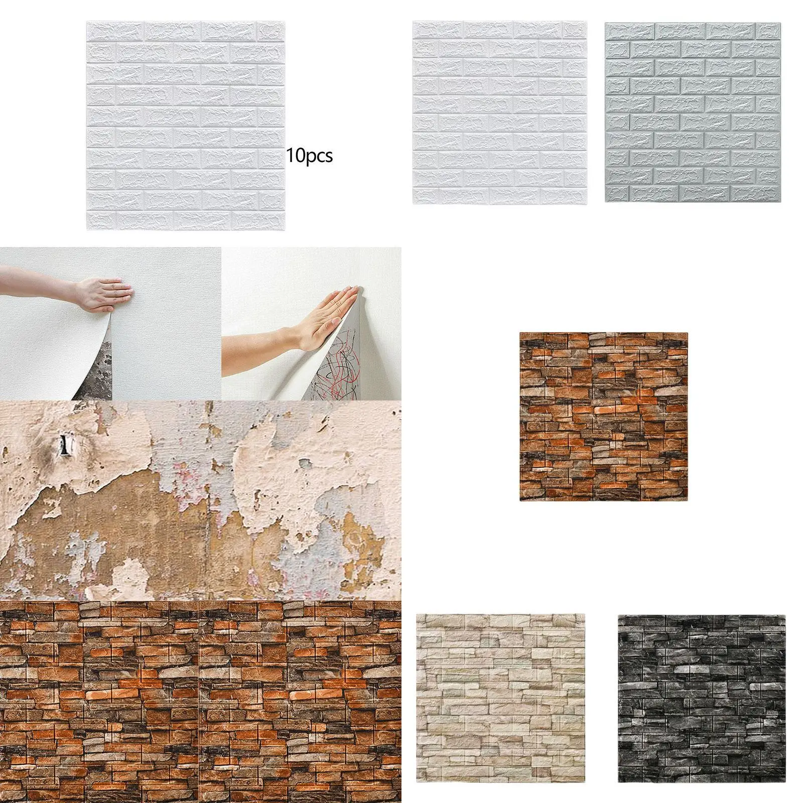 

10Pcs 3D Wall Panels for Kitchen and Bathroom Wall Art Decor Home Decor 3D Brick