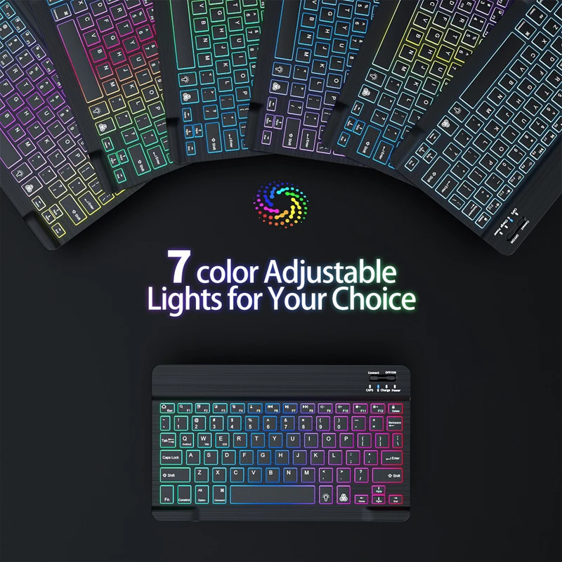 مجموعة لوحات مفاتيح وماوس صغيرة بإضاءة خلفية بلوتوث لاسلكية من Xiaomi RGB ملونة متدرجة ومضيئة لوحة مفاتيح وماوس صغيرة لجهاز Apple Samsung Tablet