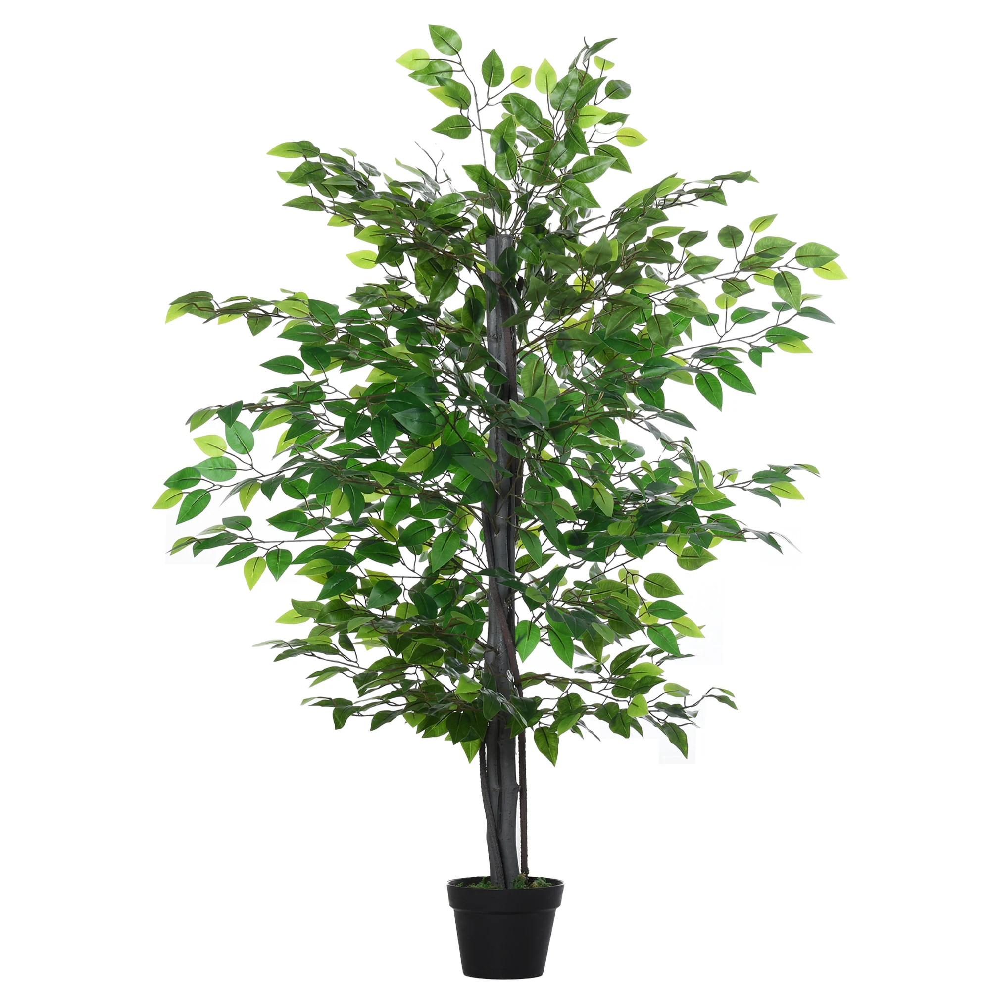 Outsunny kunstboom kunstplant ficus H.1 45 m stam Takken Liana Kiemplantenbladeren geweldig realisme Pot inbegrepen