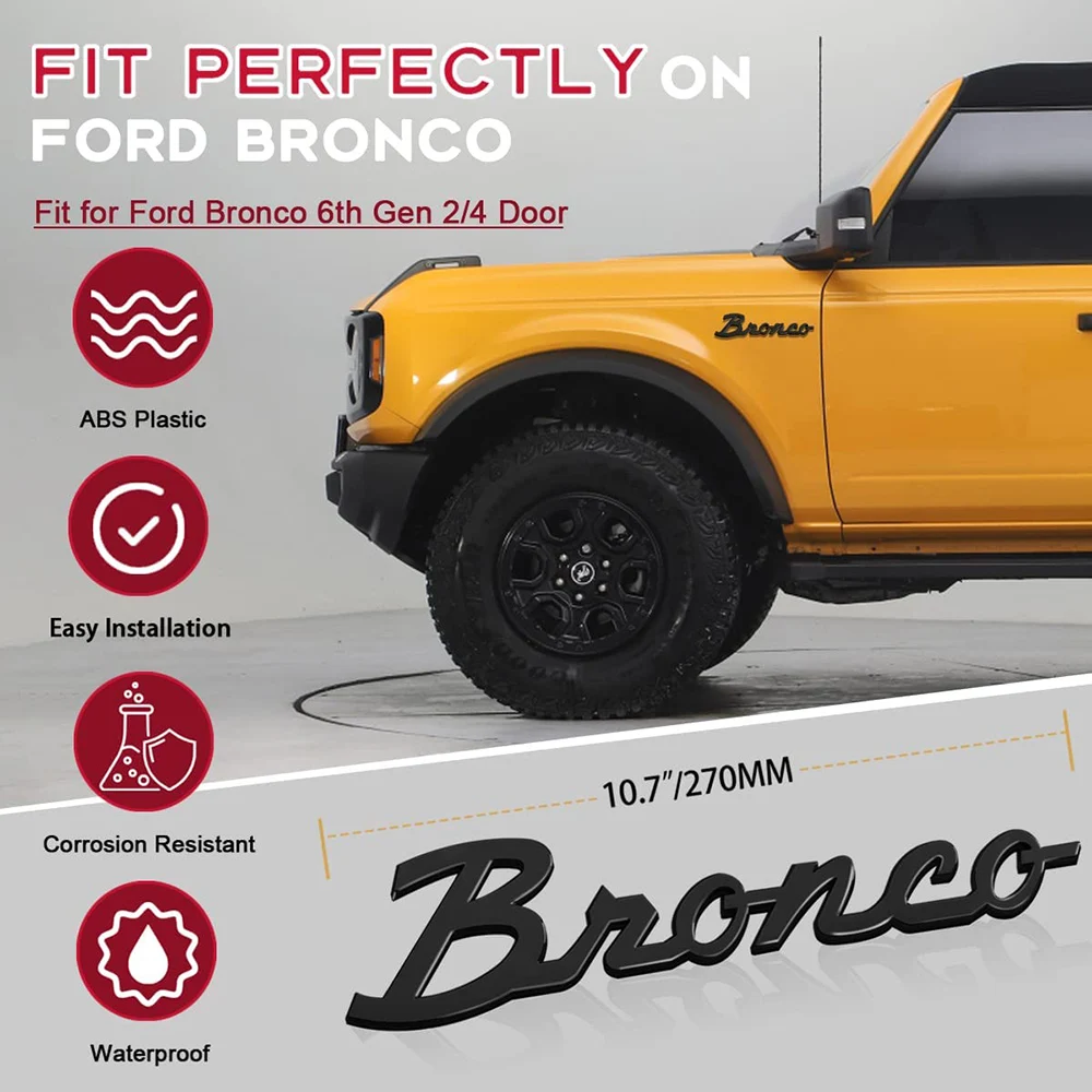 3D Decals Emblems for Bronco Fender Sticker Tail Label Letters Badge for Ford Bronco 2021 2022 2023 Bronco Sport Accessories