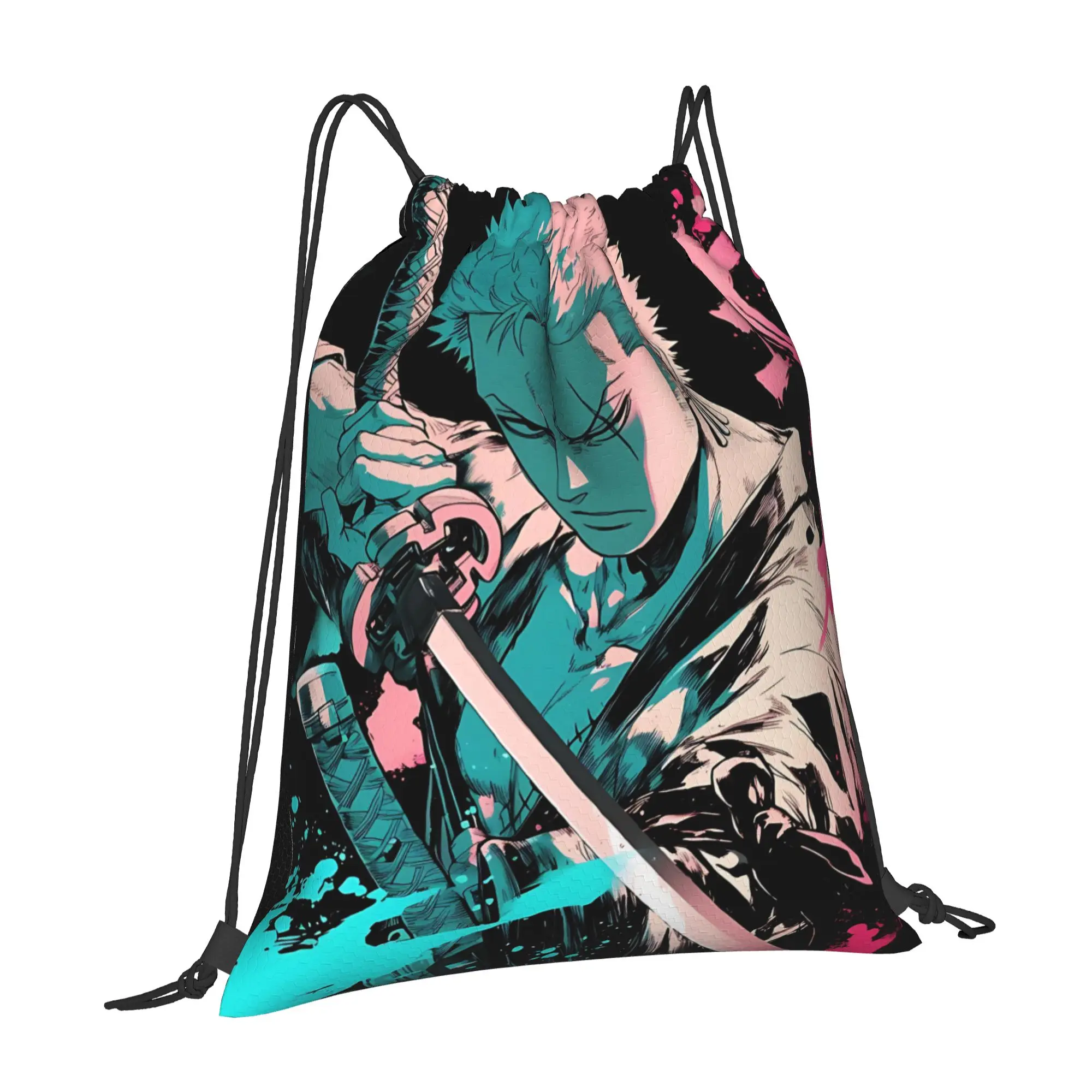 bag Pouch One Piece Anime Zoro  Drawstring Bags Shopping Pouch Print Backpack Boy Girls School Shoe Bag