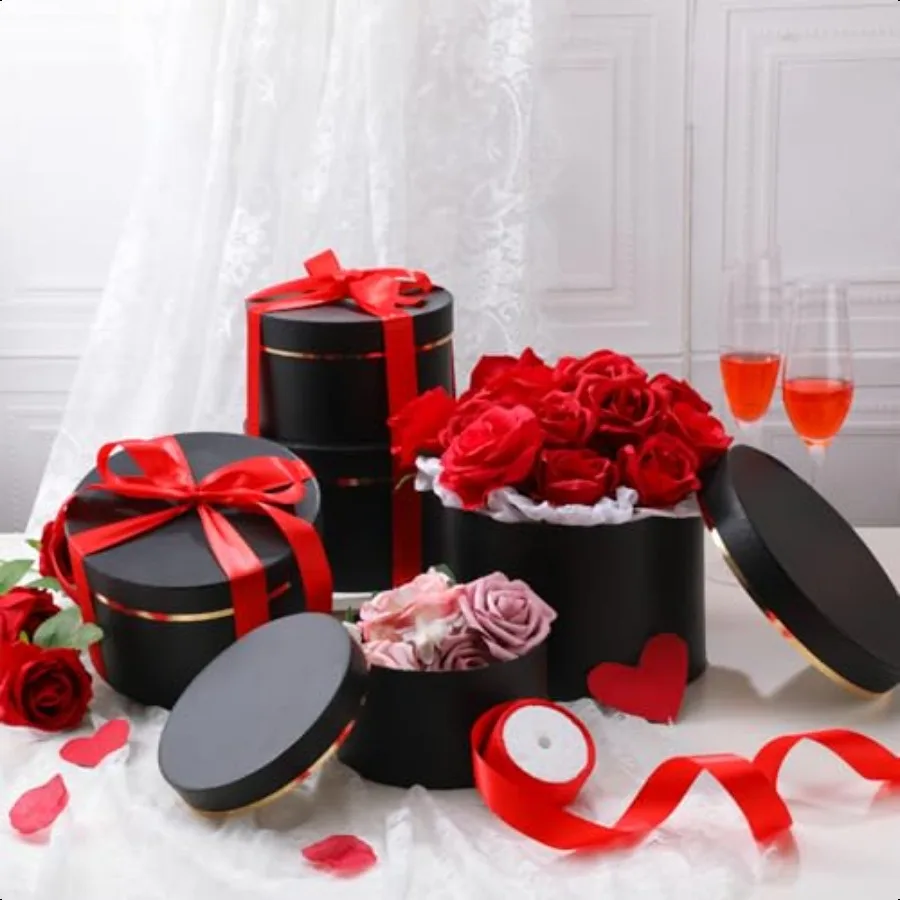 8 Pack Christmas Round Nesting Gift Black Boxes with Lids for Presents Assorted Sizes Gift Wrap Boxes for Christmas Arrangement
