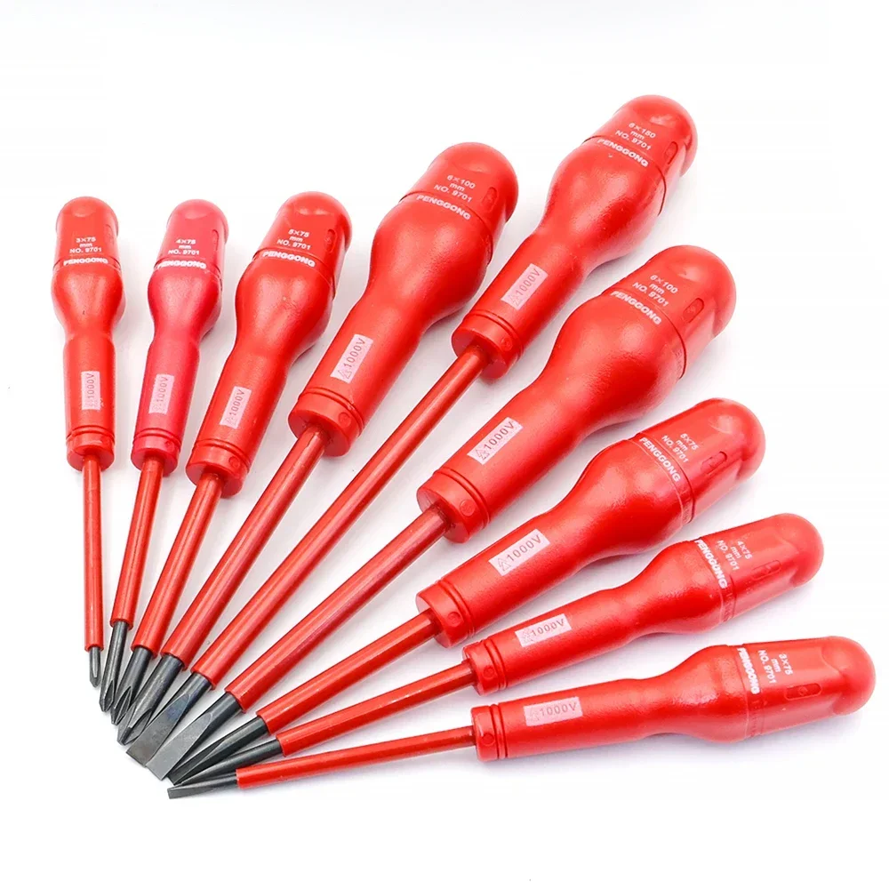 9PCS Screwdriver Kit Electrician High Precision CR-V 1000V Multi Bit Flat Phillips Slotted Magnetic Insulated Hand Tool 1 Set