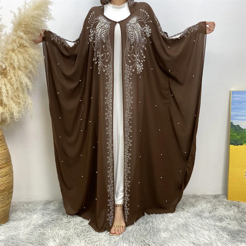 Luxury Diamond Muslim Open Abaya Cardigan Women Bat Sleeve Maxi Dresses Turkey Arab Kimono Robe Kaftan Morocco Eid Party Abayas