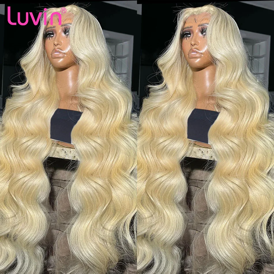 Luvin Honey Blonde 38 inch Body Wave 13x6 Lace Frontal Human Hair Wig 250% Remey Color Water Wave 13x4 Lace Front Wig For Women