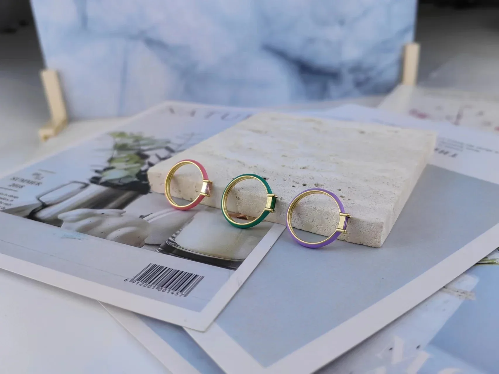 24k plated gold trendy Design colorful Enamel Rings For Women Minimalist Flower For Ladies Wedding Party Engagement Jewelry Gift