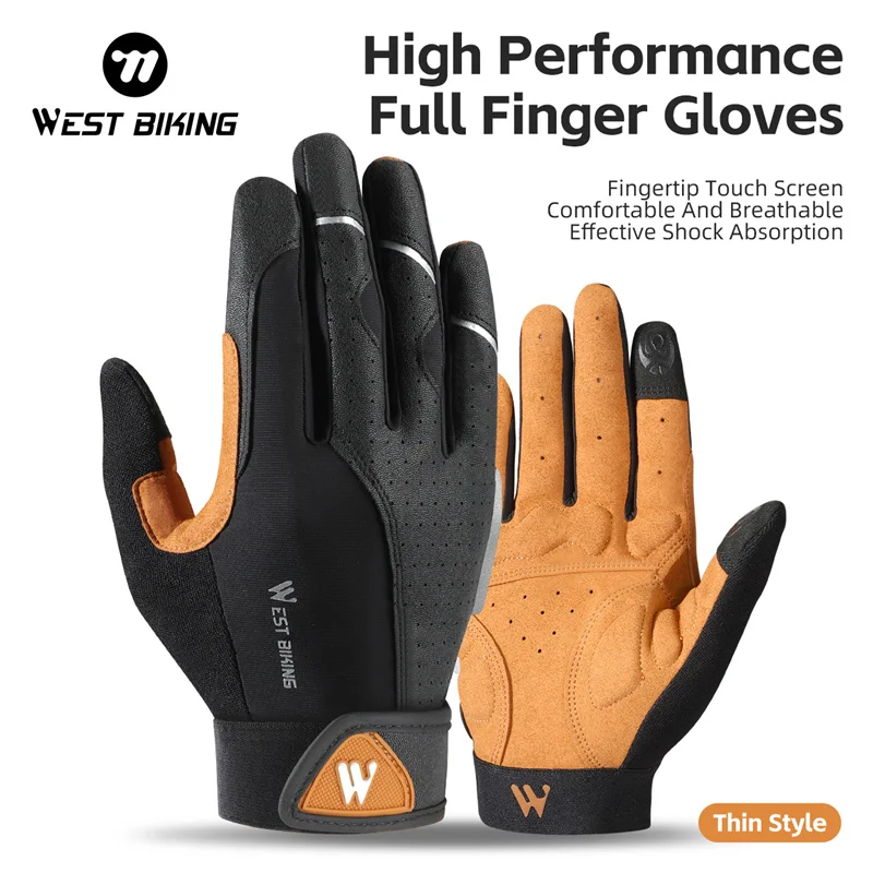 

WEST BIKING Motorcycle Gloves Spring Autumn Shock-Absorbing Full Finger Gloves Touch Screen Gloves for Outdoor Sports Cycling