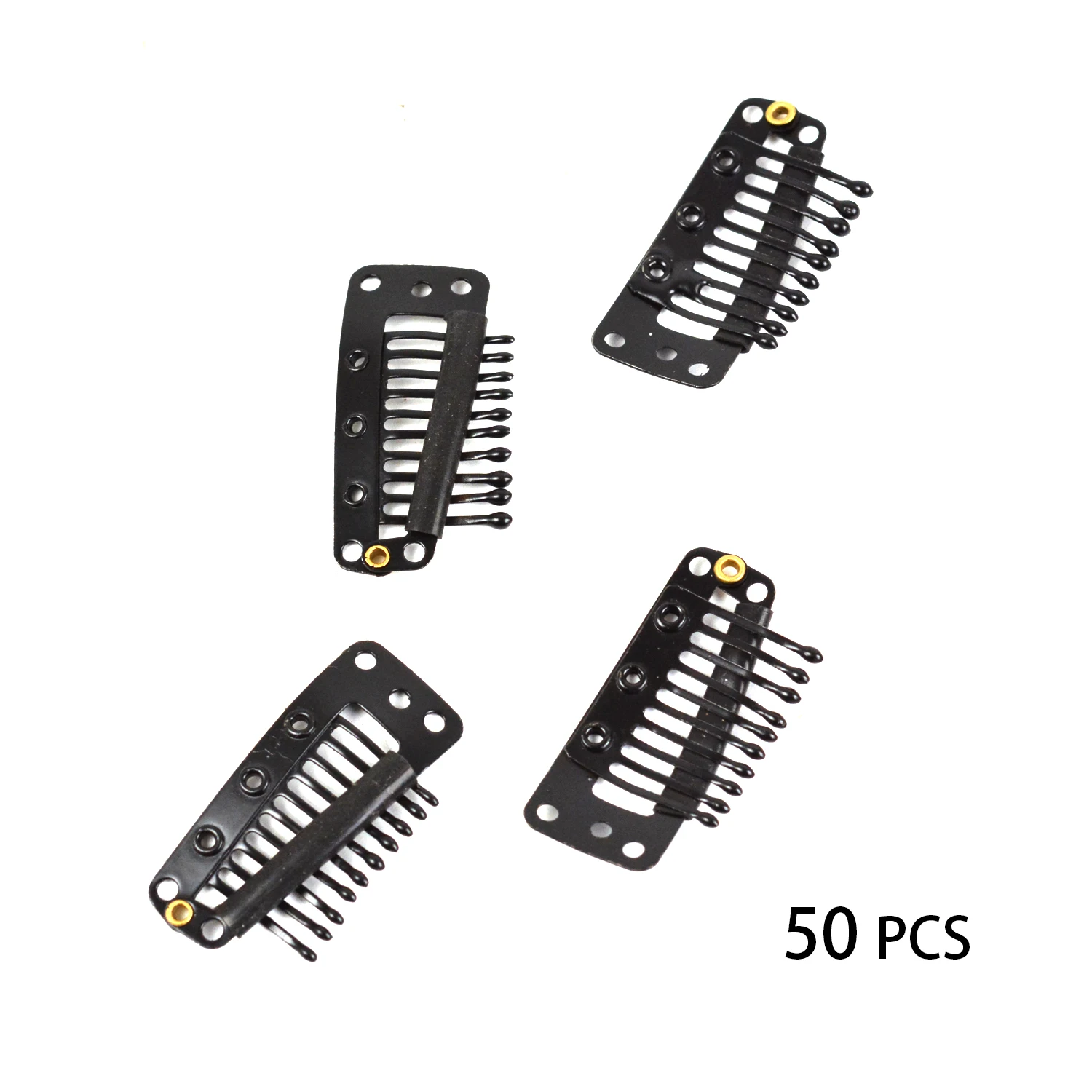 50 Stuks Haarverlenging Clips 36Mm 10-Tanden Pruik Clips Metalen Snap Haar Clips Met Rubber Siliconen Achterkant Voor Pruiken Haarstuk Accessori