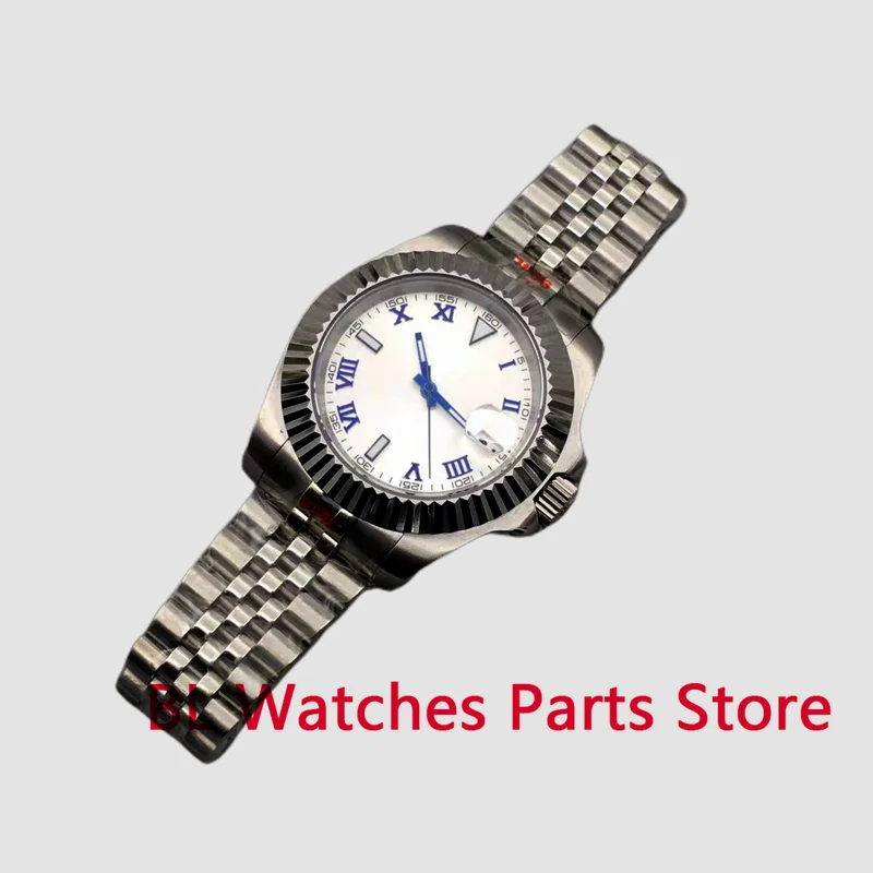 BLIGER 36mm 39mm Blue Roman Numbers NH35A PT5000 MIYOTA Automatic Men Watch Fluted Bezel Jubilee Bracelet Sapphire Glass