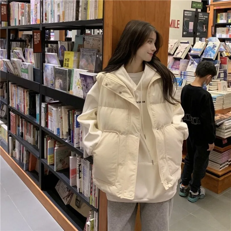 Ärmellose Parkas Frauen Herbst Winter Süße Studenten Warme Solide Einfache Alle-spiel Freizeit Taschen Streetwear Koreanischen Stil Gemütliche