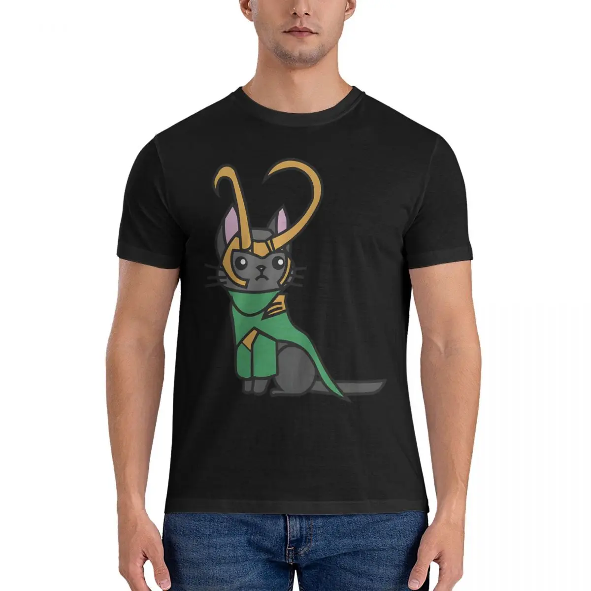 Cat Men's T Shirt Marvel Loki Funny Tees Short Sleeve Round Neck T-Shirt Pure Cotton Party Clothing