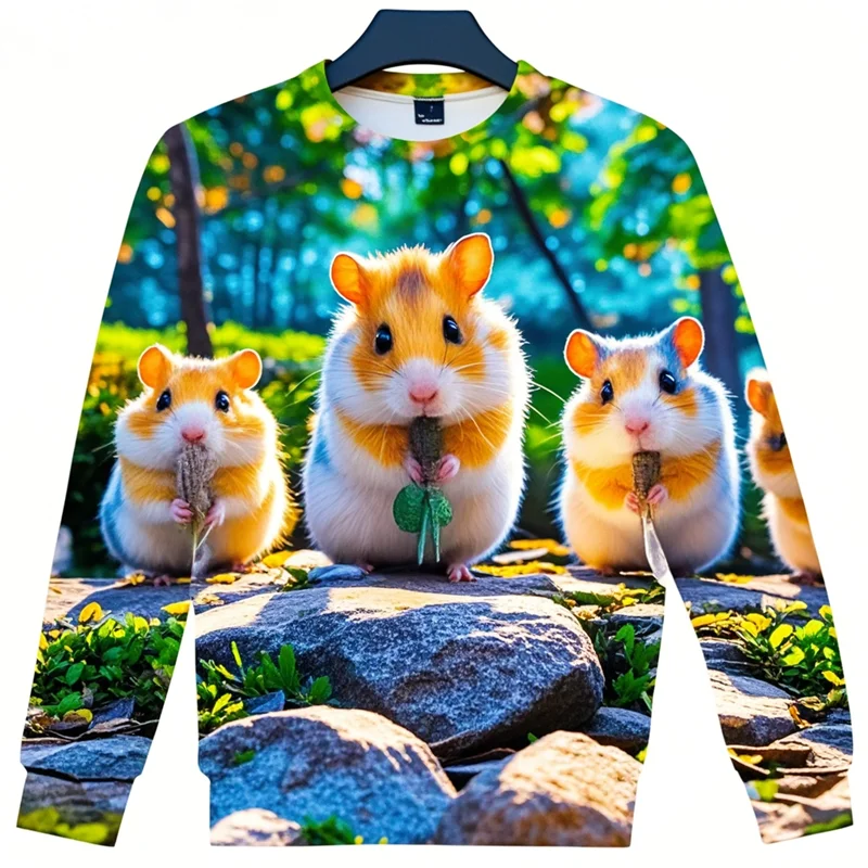 Funny Animal Hamsters 3D Printing Sweatshirts Circetidae Graphic Round Neck Hoodies Kid Cute Streetwear Sweatshirt Mens Clothing